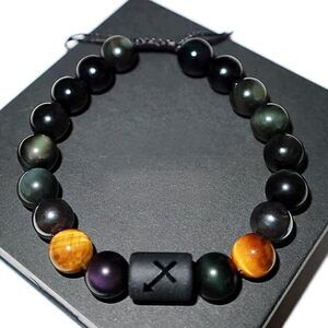 Birthday Gift,Rainbow Black Obsidian Mens And Womens Bracelet,10Mm Natural
